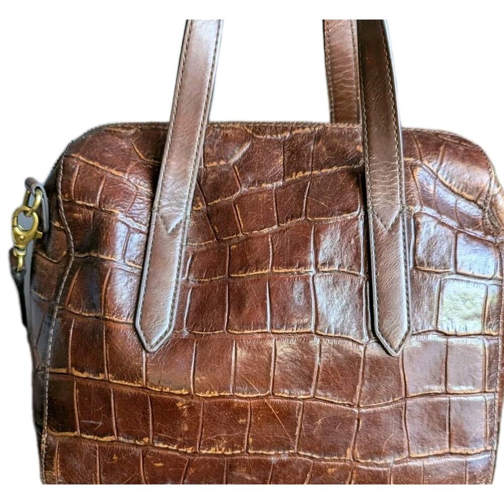 Fossil Sydney Brown Croc Embossed Leather Doctor Bag Purse Crossbody Strap - Picture 7 of 12